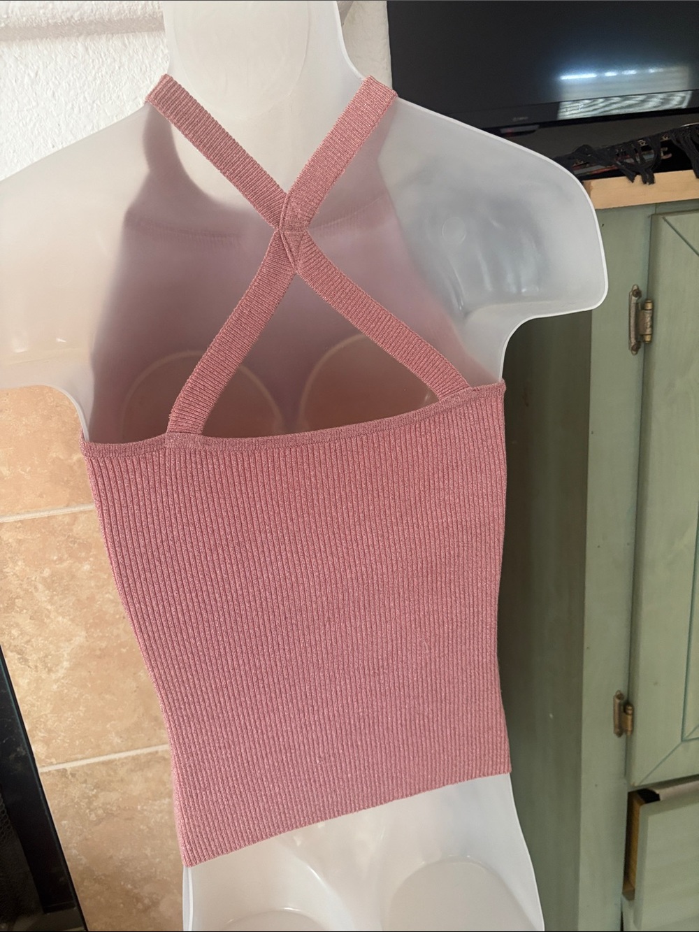 Cache Pink Embellished Ribbed Halter Tank - Picture 2 of 4